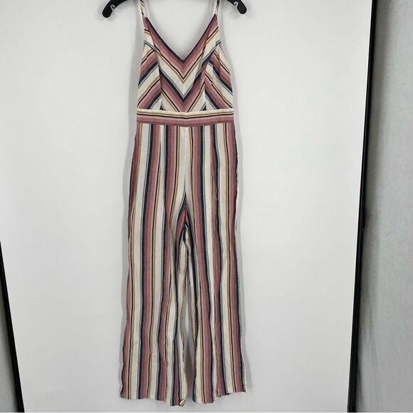 Women’s Wide Leg V Neck Sleeveless Striped Colorful Jumpsuit size M - Picture 1 of 3